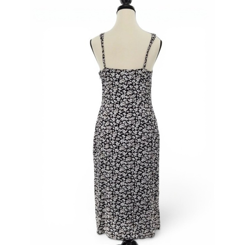 Abercrombie & Fitch Black Floral Midi Slip Dress S Viscose Side Slit Date Night - Picture 5 of 14